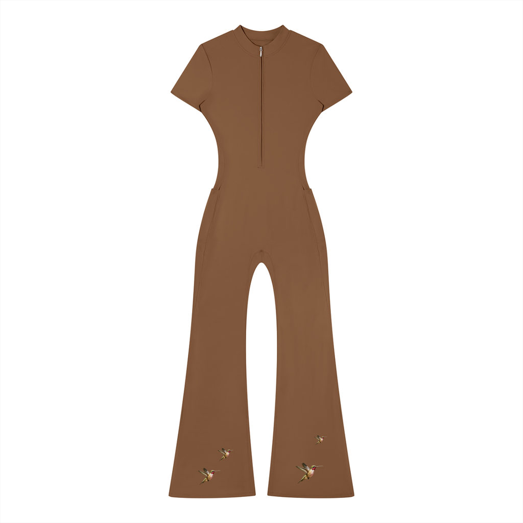 Iya Chenoa Boutique Women's SculptFit Quarter-Zip Flared Jumpsuit
