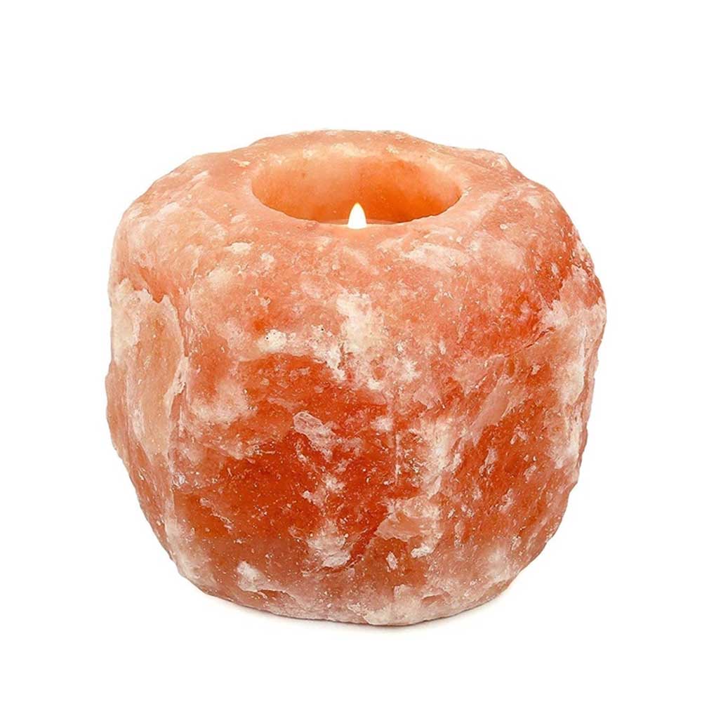 Himalayan Pink Salt Tea Light Holder by Pride of India – Salt Candle Holder – Room Décor Item – Great for Creating an Ambiance – Ideal for Home & Spa Uses – Natural Shape