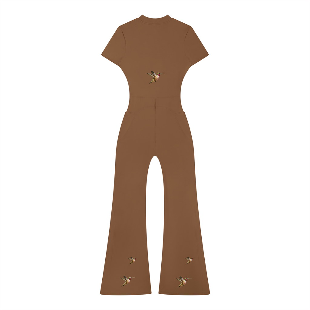 Iya Chenoa Boutique Women's SculptFit Quarter-Zip Flared Jumpsuit